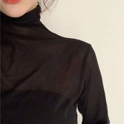 カットソー レディース 女性用 トップス 長袖 ハイネック シースルー 透け感 無地 薄手 メロー メロウ 単色 おしゃれ 可愛い シンプル カジュアル 着回し力 おでかけ 普段使い 春服 秋服