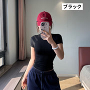 カットソー Tシャツ 半袖 レディース 女性 トップス リブ ラウンドネック プルオーバー スリム シンプル 着回し カジュアル 婦人服