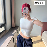 カットソー Tシャツ 半袖 レディース 女性 トップス リブ ラウンドネック プルオーバー スリム シンプル 着回し カジュアル 婦人服