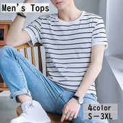 Tシャツ 半袖カットソー メンズ 紳士用 男性 トップス ラウンドネック ボーダー柄 大きいサイズ シンプル おしゃれ かっこいい カジュアル