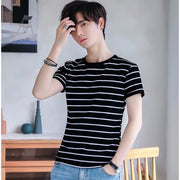 Tシャツ 半袖カットソー メンズ 紳士用 男性 トップス ラウンドネック ボーダー柄 大きいサイズ シンプル おしゃれ かっこいい カジュアル