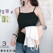 キャミソール レディース 女性 婦人 インナー トップス ラウンドネック 袖なし ノースリーブ タンクトップ カットソー 肌着 シンプル 単色 無地 定番 ベーシック 着回し ヘビロテ 夏 春 白 黒