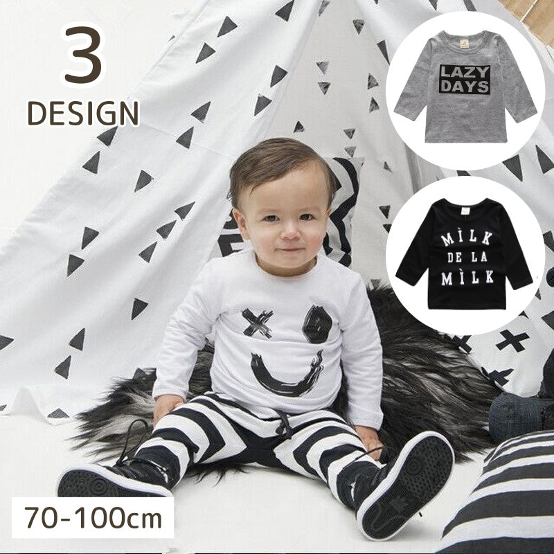 Tシャツ ベビー キッズ カットソー トップス 長袖 クルーネック スマイル シンプル かわいい かっこいい おしゃれ 赤ちゃん 子供 女の子 男の子