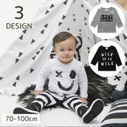 Tシャツ ベビー キッズ カットソー トップス 長袖 クルーネック スマイル シンプル かわいい かっこいい おしゃれ 赤ちゃん 子供 女の子 男の子