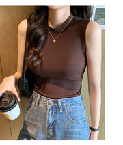 カットソー レディース 女性 婦人 大きいサイズ トップス ノースリーブ 袖なし スリーブレス ハイネック 白 黒 グレー 茶色 無地 シンプル カジュアル 夏服 お出かけシーン 通勤
