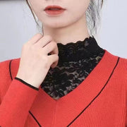 レースカットソー ハイネック ノースリーブトップス レディース 刺繍レース 袖なし 透け感 シースルー スカラップ タートルネック スリム インナー 重ね着 ブラック ホワイト