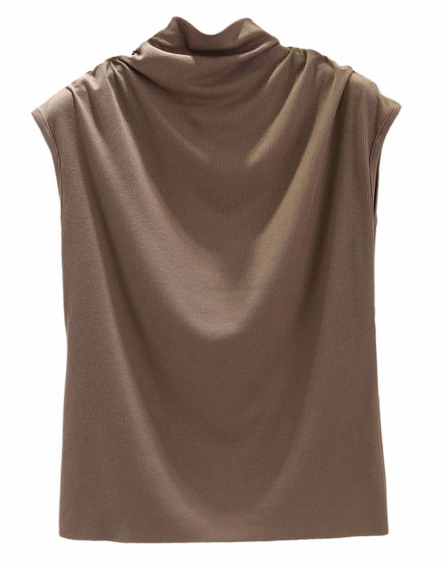 Tシャツ カットソー 半袖 ノースリーブ ハイネック レディース トップス ゆったり ファッション 夏服 シンプル 無地 黒 ピンク M-XL
