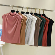 Tシャツ カットソー 半袖 ノースリーブ ハイネック レディース トップス ゆったり ファッション 夏服 シンプル 無地 黒 ピンク M-XL
