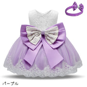ドレス ノースリーブ ヘアバンド付き 2点セット 子供服 キッズ ベビー 女の子 ワンピース 袖なし Vネック リボン レース チュール チュチュ ヘアゴム ふんわり ラインストーン ツートンカラー 単色 背中ファスナー メッシュ キュート かわいい 上品 フォーマル 発表会 結婚式 イベント パーティ コスプレ 誕生会 プレゼント ギフト ピンク 赤 紫 白