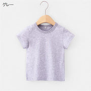 Tシャツ 半袖 子供用 キッズ ジュニア 男の子 女の子 トップス ラウンドネック 無地 通園 通学 シンプル ベーシック ホワイト ブラック グレー ブルー ピンク 白 黒 青