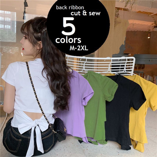 半袖カットソー バックリボン ショート丈 Tシャツ レディース トップス 商品画像