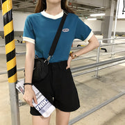 カットソー 半袖 クルーネック 丸首 トップス レディース 女性 婦人服 ミニ丈 ショート丈 クロップド丈 Tシャツ ワンポイント おしゃれ かわいい カジュアル