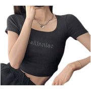 Tシャツ 半袖 レディース 女性用 婦人服 トップス カットソー チビT ショート丈 へそ出し スクープドネック 大きいサイズ