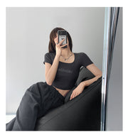 Tシャツ 半袖 レディース 女性用 婦人服 トップス カットソー チビT ショート丈 へそ出し スクープドネック 大きいサイズ