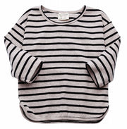 カットソー Tシャツ 長袖 キッズ トップス 子供服 女の子 ロングTシャツ 中袖 プルオーバー 丸首 ラウンドネック ボーダー ストライプ ふんわり シンプル おしゃれ かわいい お出掛け ガールズ