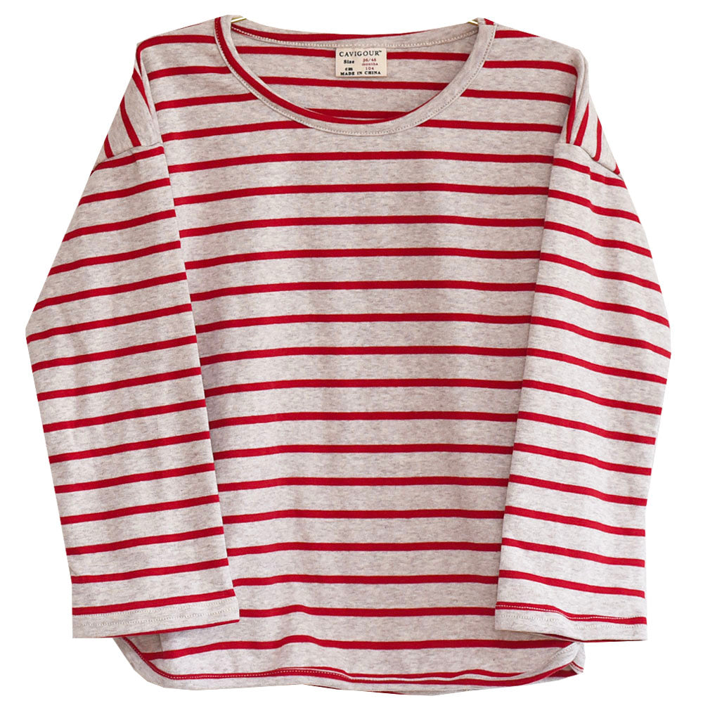 カットソー Tシャツ 長袖 キッズ トップス 子供服 女の子 ロングTシャツ 中袖 プルオーバー 丸首 ラウンドネック ボーダー ストライプ ふんわり シンプル おしゃれ かわいい お出掛け ガールズ