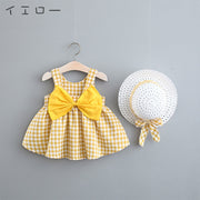 ワンピース ハット 2点セット ベビー キッズ 子供用 女の子 ノースリーブ 袖なし ラウンドネック ビッグリボン バックリボン ギンガムチェック チェック柄 格子柄 ギャザー Aライン フレア リボン 帽子 ぼうし お洒落 かわいい お出かけ 普段使い 女児 子供服