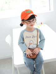 Tシャツ カットソー 長袖 トップス キッズ ベビー 男の子 女の子 丸襟 プリント柄 ネズミ アヒル クマ モンスター イチゴ アニマル フルーツ ツートンカラー シンプル ポップ カジュアル おしゃれ かわいい お出かけ 子供用 子供服 80cm 90cm 100cm 110cm 120cm 130cm