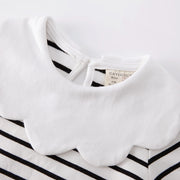 カットソー ロングTシャツ キッズ ベビー 子供用 女の子 トップス 長袖 ラウンドネック 襟付き ボーダー柄 カジュアル 着回し力 お洒落 お出かけ 普段使い 女児 子供服