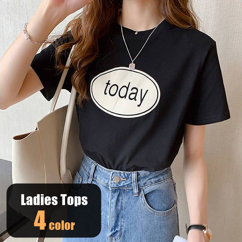 Tシャツ カットソー レディース 女性 トップス 半袖 丸首 ラウンドネック クルーネック フロントプリント フロントロゴ 英語 ブラック ホワイト ブルー シンプル カジュアル ラフ ストリート系 おしゃれ 可愛い キュート 部屋着 ルームウェア 春 夏