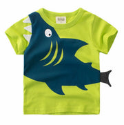 Tシャツ 半袖 ラウンドネック 丸首 丸襟 子供用 トップス カットソー プリント サメ 鮫 シャーク かっこいい カッコイイ 男の子 男児 キッズ 子供服 子ども服 こども服 高学年 90cm 100cm 110cm 120cm 130cm 140cm 黄色 緑