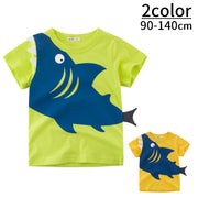 Tシャツ 半袖 ラウンドネック 丸首 丸襟 子供用 トップス カットソー プリント サメ 鮫 シャーク かっこいい カッコイイ 男の子 男児 キッズ 子供服 子ども服 こども服 高学年 90cm 100cm 110cm 120cm 130cm 140cm 黄色 緑