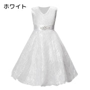 ドレス ワンピース ノースリーブ キッズ ジュニア 女の子 フレア 膝上丈 膝丈 ミディ Vネック ハイウエスト リボン 背中ファスナー 光沢 レース ラインストーン 華やか おしゃれ フォーマル 発表会 パーティー 上品 お呼ばれ お出かけ