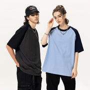 Tシャツ カットソー 半袖 トップス ラウンドネック クルーネック 男女兼用 ユニセックス レディース 女性 メンズ 男性 ラグランスリーブ ダウンショルダー シンプル バイカラー カジュアル おしゃれ スポーティー