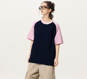 Tシャツ カットソー 半袖 トップス ラウンドネック クルーネック 男女兼用 ユニセックス レディース 女性 メンズ 男性 ラグランスリーブ ダウンショルダー シンプル バイカラー カジュアル おしゃれ スポーティー