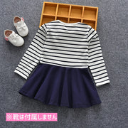 ワンピース 長袖 子供服 ラウンドネック キッズ ベビー 女の子 ミニスカート丈 フレア ボーダー柄 リボン 可愛い おしゃれ 春 秋