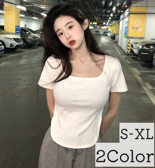 カットソー Tシャツ レディース トップス スクエアネック 半袖 商品画像