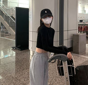 カットソー 長袖 トップス レディース 女性 短丈 ラウンドネック 無地 単色 シンプル カジュアル 着回し おしゃれ