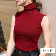 カットソー ノースリーブ レディース ハイネック タートルネック トップス 無地 単色 タイト スリム すっきり 大人 シンプル 重ね着 着回し 袖なし プルオーバー デイリー カジュアル オフィス お出かけ 女性用 婦人用