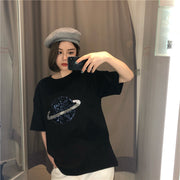 半袖Tシャツ レディース 婦人服 カットソー 土星 スパンコール ビジュー オーバーサイズ ゆったり カジュアル おしゃれ