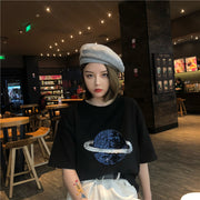 半袖Tシャツ レディース 婦人服 カットソー 土星 スパンコール ビジュー オーバーサイズ ゆったり カジュアル おしゃれ