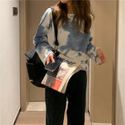 カットソー 長袖 トップス Tシャツ ドロップショルダー ワッフル生地 レディース 女性 タイダイ ロングスリーブ かわいい おしゃれ カジュアル プルオーバー ラウンドネック 着回し 婦人用