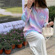 カットソー 長袖 トップス Tシャツ ドロップショルダー ワッフル生地 レディース 女性 タイダイ ロングスリーブ かわいい おしゃれ カジュアル プルオーバー ラウンドネック 着回し 婦人用