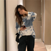 カットソー 長袖 トップス Tシャツ ドロップショルダー ワッフル生地 レディース 女性 タイダイ ロングスリーブ かわいい おしゃれ カジュアル プルオーバー ラウンドネック 着回し 婦人用