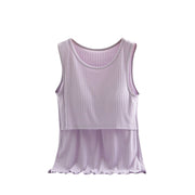 授乳服 マタニティウェア レディース トップス タンクトップ ノースリーブ フロントクロス カップ付きインナー 無地 リブ シンプル ラウンドネック メロウフリル