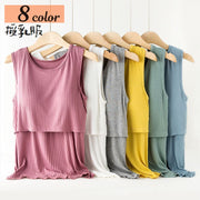 授乳服 マタニティウェア レディース トップス タンクトップ ノースリーブ フロントクロス カップ付きインナー 無地 リブ シンプル ラウンドネック メロウフリル