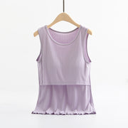 授乳服 マタニティウェア レディース トップス タンクトップ ノースリーブ フロントクロス カップ付きインナー 無地 リブ シンプル ラウンドネック メロウフリル