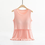 授乳服 マタニティウェア レディース トップス タンクトップ ノースリーブ フロントクロス カップ付きインナー 無地 リブ シンプル ラウンドネック メロウフリル