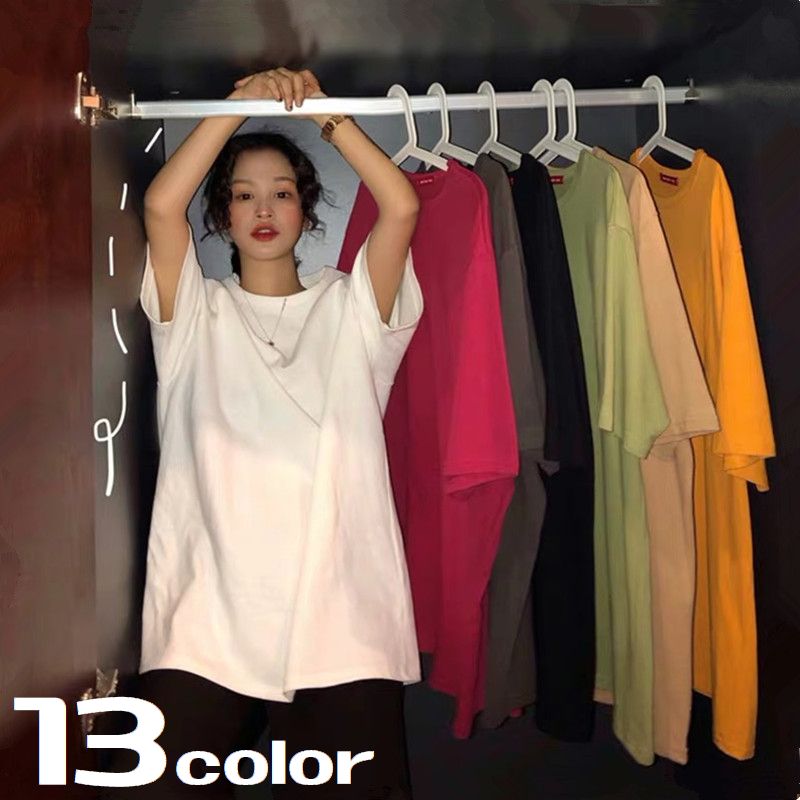 Tシャツ レディース トップス カットソー 半袖 クルーネック シンプル 無地 カジュアル 定番 スタンダード カラバリ豊富 ラウンドネック 丸首 婦人服 白 黒 青 黄色 緑 ピンク