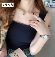 タンクトップ レディース 女性 トップス スクエアネック 袖なし ノースリーブ シンプル カジュアル 着回し 重ね着 カップ付き リブ