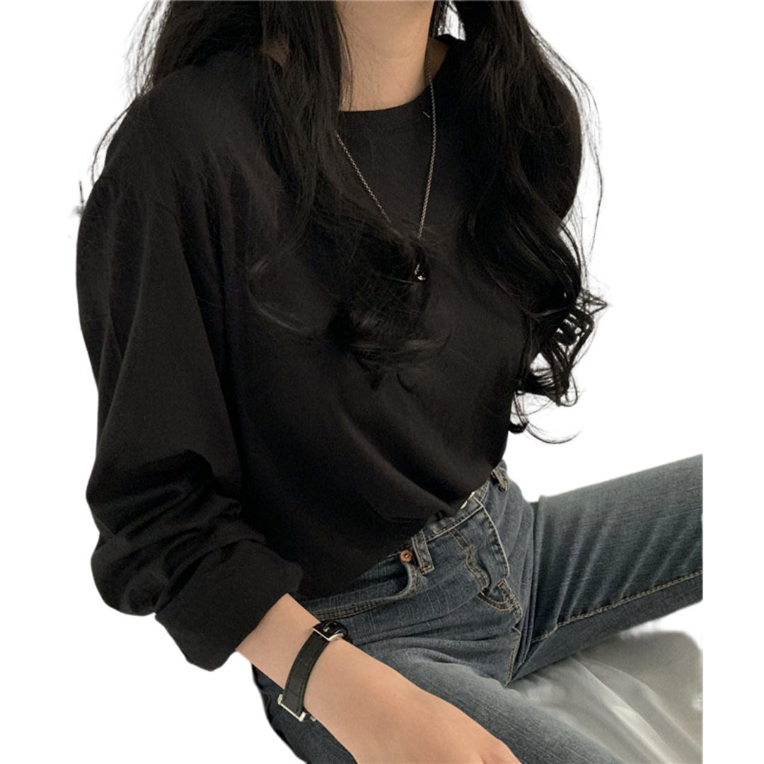 ロングTシャツ ロンT 長袖 レディース トップス カットソー ブラック バリエーション画像