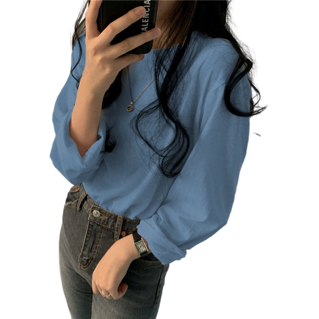 ロングTシャツ ロンT 長袖 レディース トップス カットソー ブルー バリエーション画像