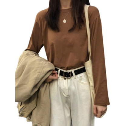 ロングTシャツ ロンT 長袖 レディース トップス カットソー ブラウン バリエーション画像