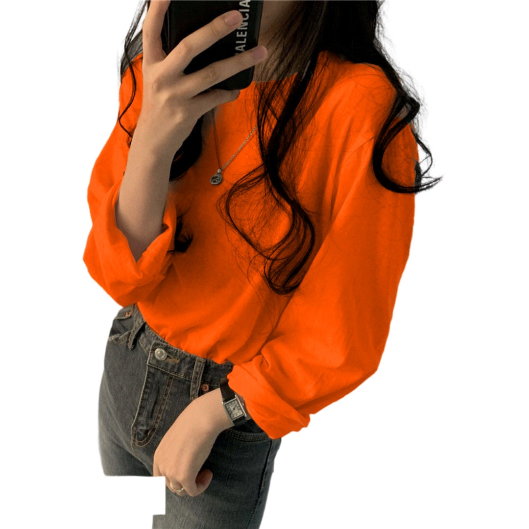 ロングTシャツ ロンT 長袖 レディース トップス カットソー ネオンオレンジ バリエーション画像