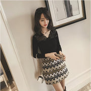 カットソー レディース トップス ロンT 長袖 Vネック レース リブ 黒 ブラック 白 ホワイト グレー 透け感 セクシー かわいい 上品 華奢見え 着回し