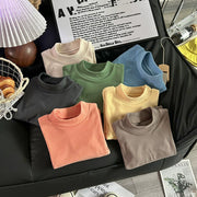 カットソー 長袖 キッズ ジュニア 子供 女の子 男の子 トップス ロングTシャツ ハイネック 無地 シンプル 着回し 重ね着 秋冬 合わせやすい 80 90 100 110 120
